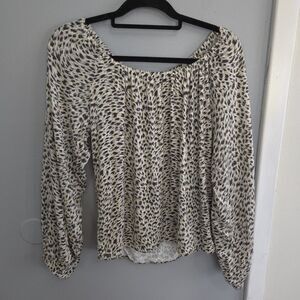 Anthropologie Top Womens Animal Print Peasant On or Off Shoulder‎ Boho Med